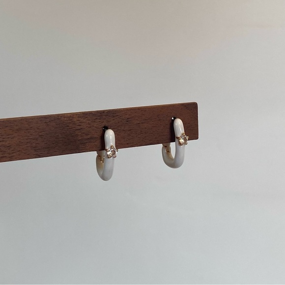 Sophie Crown 18K Gold Plated Luxury Collection Gift White Huggies Earrings - Picture 2 of 4